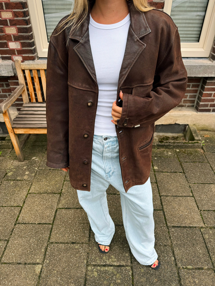 Oversized Oakwood Chestnut Brown Leather Jacket