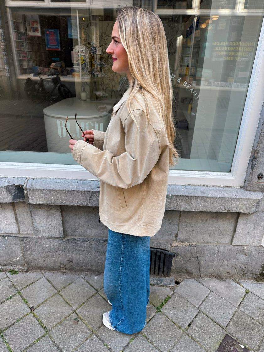 Light Beige Oversized Vintage Suede Jacket