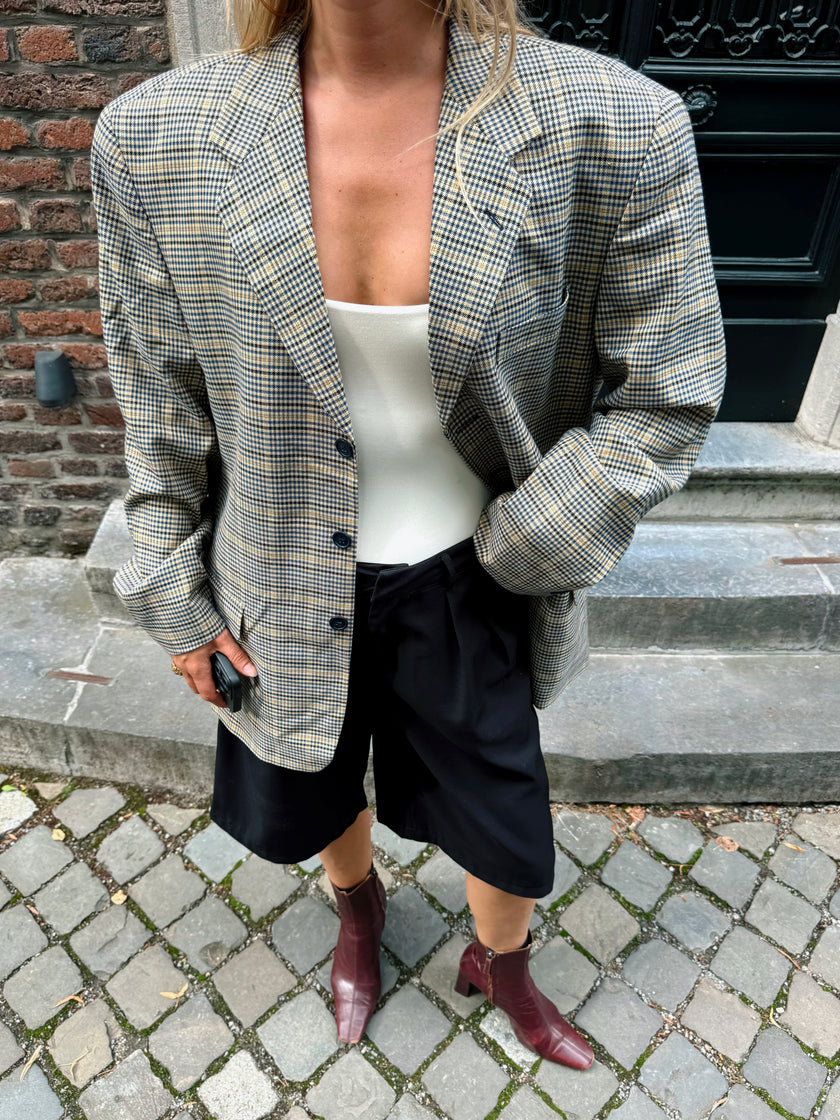 Dark Grey Checked Oversized Blazer