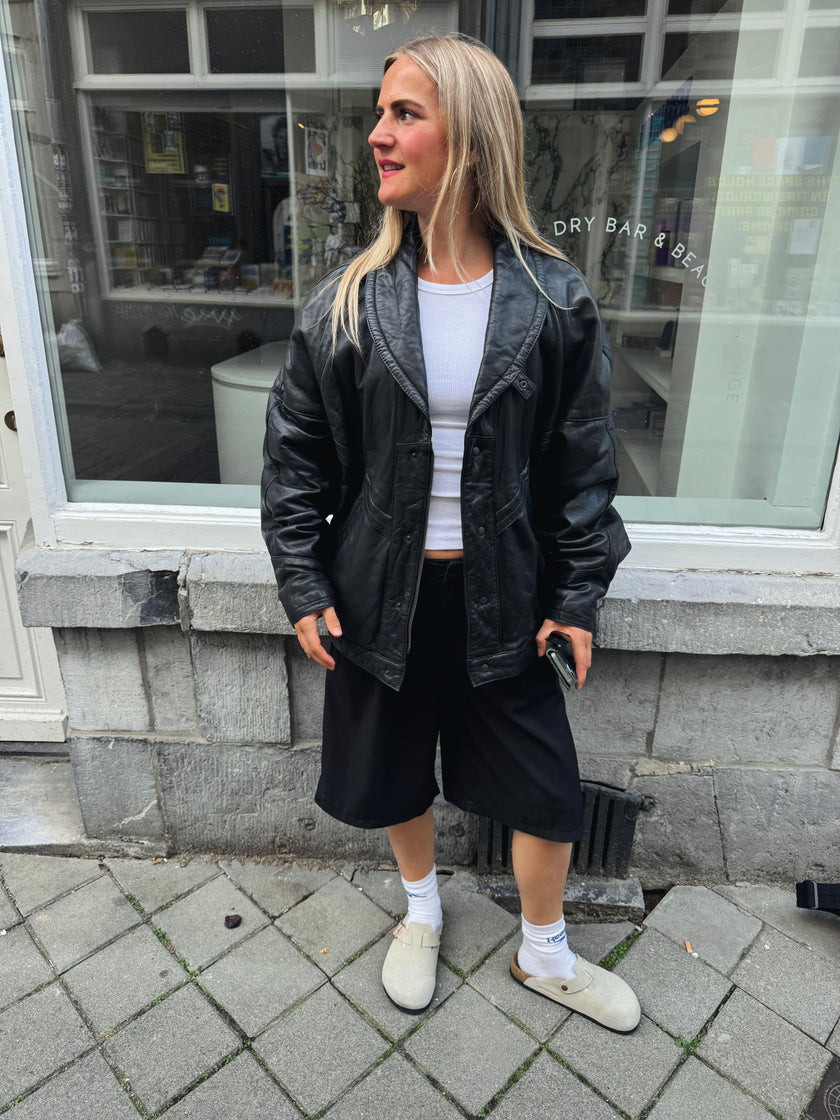 90s Black Leather Vintage Bomber Jacket