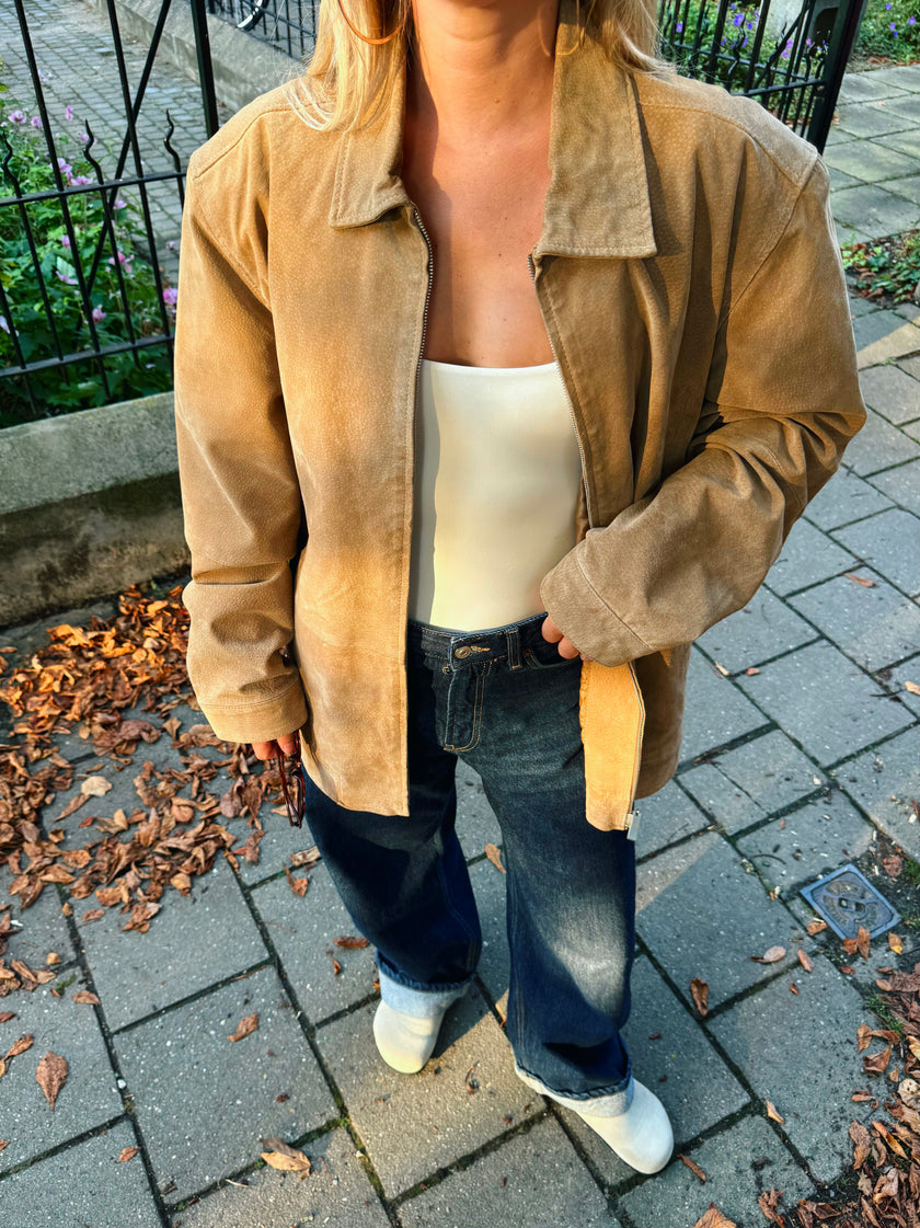 Oversized Beige Suede Vintage Jacket