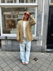 Yellow Beige Checked Oversized Blazer