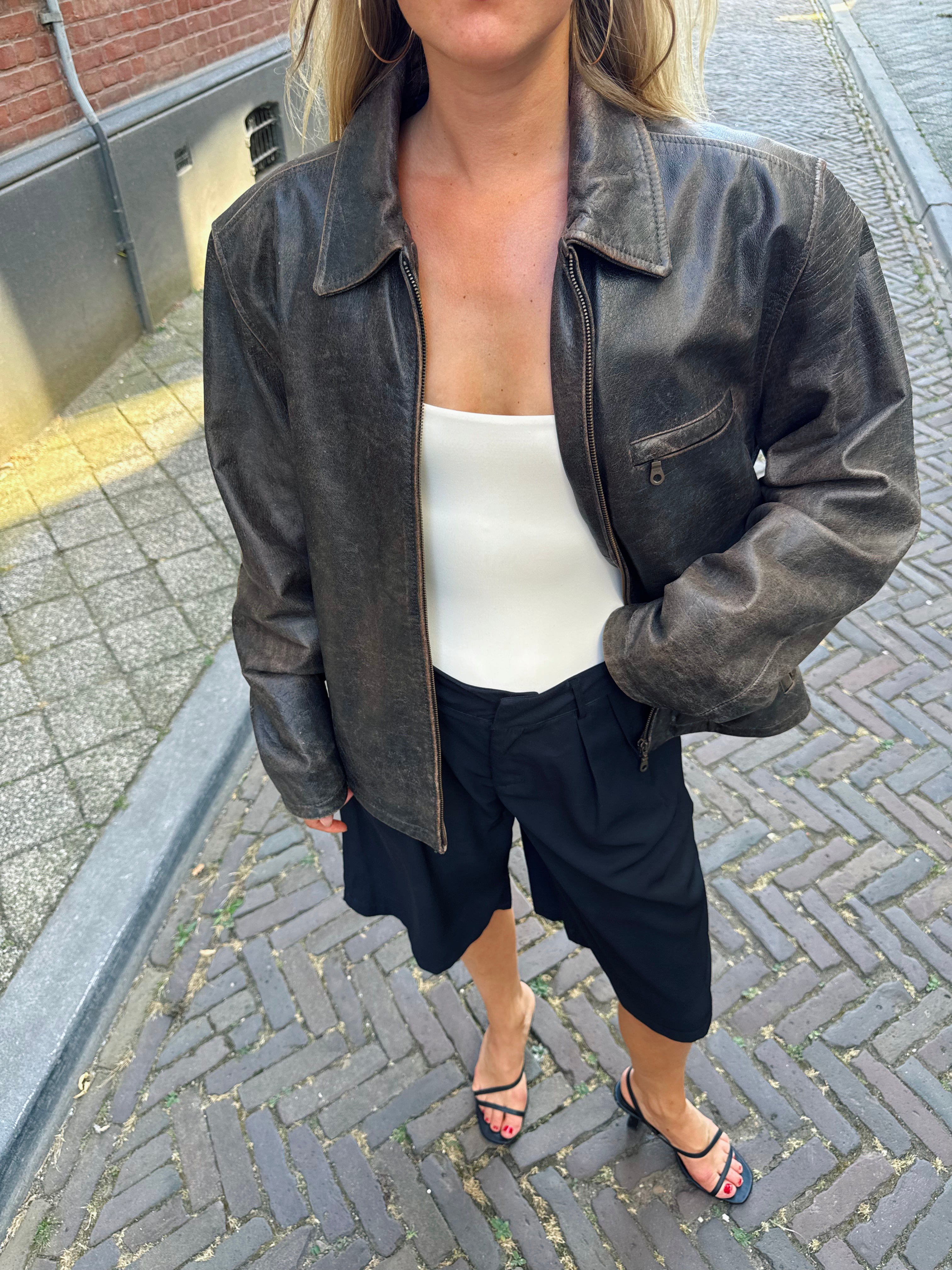 Brown Oversized Leather Jacket