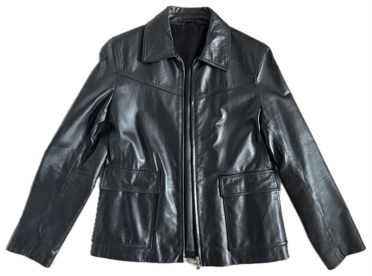 Black Fitted Vintage Leather Jacket