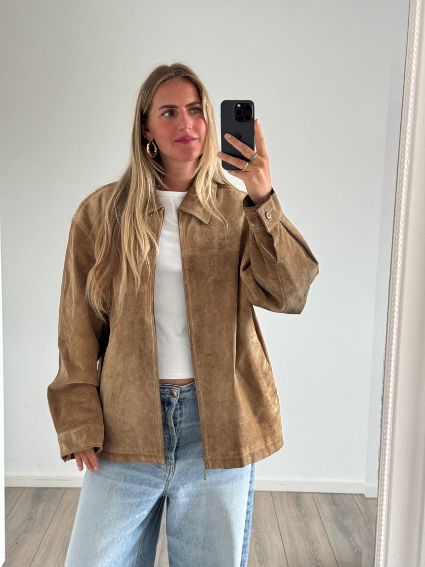 Beige Suede Oversized Vintage Jacket