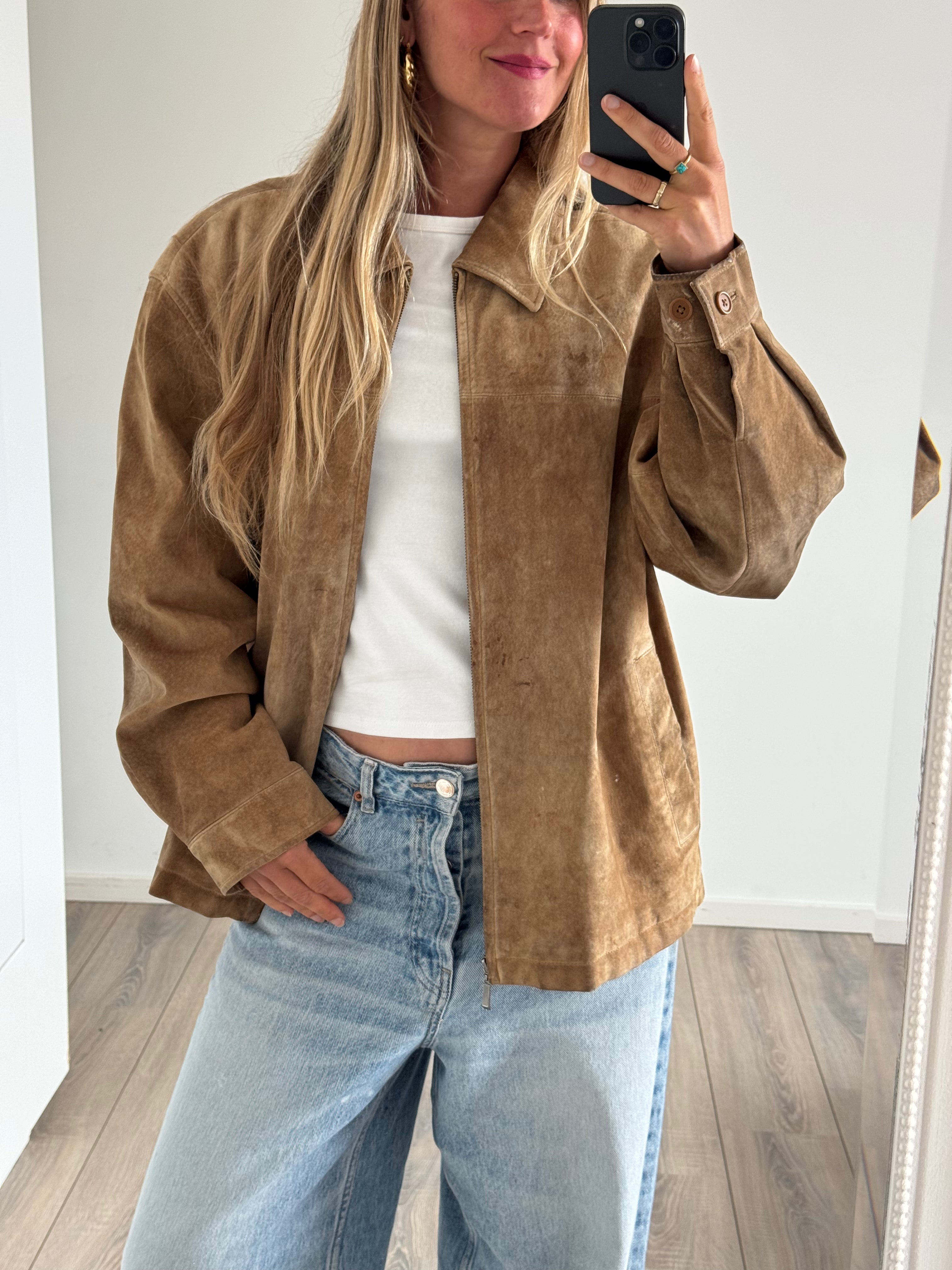 Beige Suede Oversized Vintage Jacket