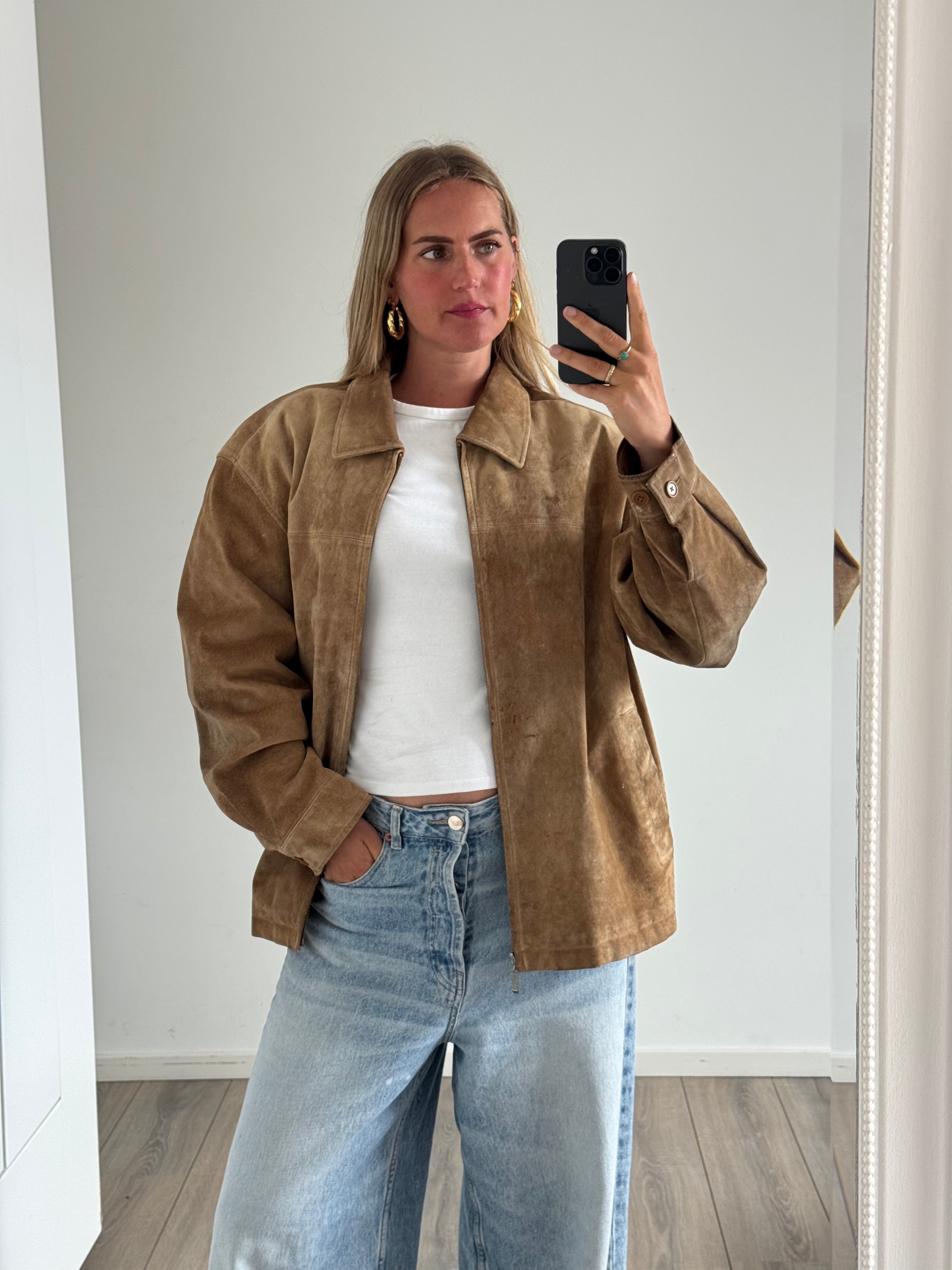 Beige Suede Oversized Vintage Jacket
