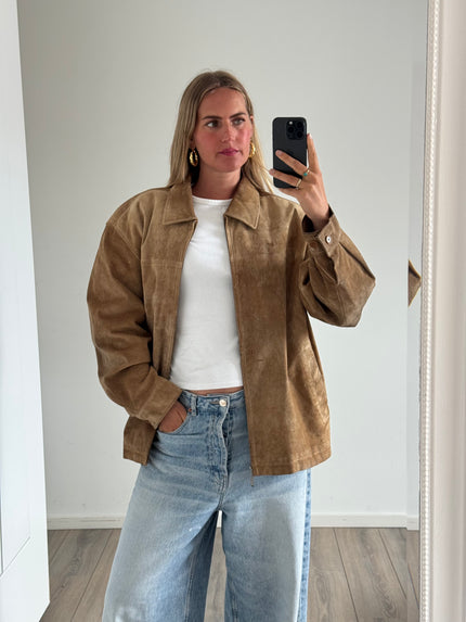 Beige Suede Oversized Vintage Jacket