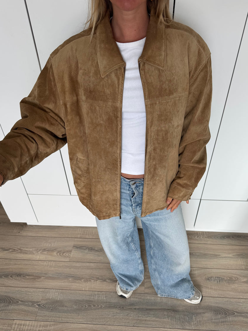 Beige Suede Oversized Vintage Jacket