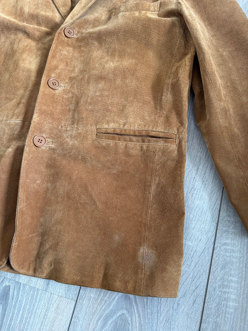 Golden Beige Suede Oversized Blazer