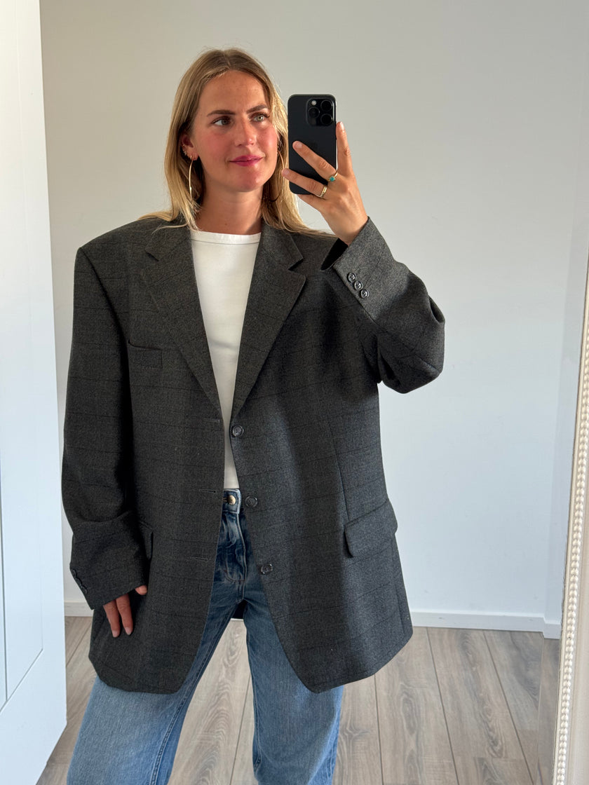 Grey Green Checked Oversized Vintage Blazer
