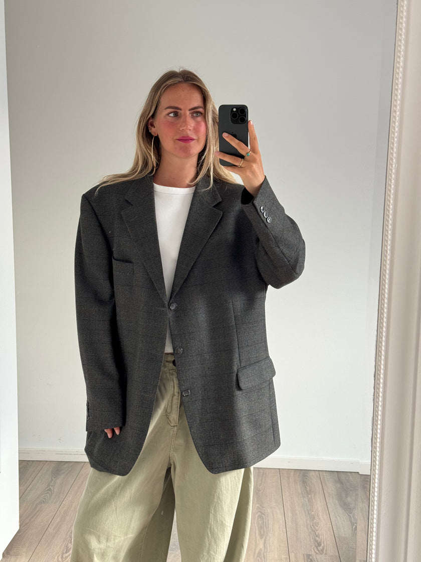 Grey Green Checked Oversized Vintage Blazer