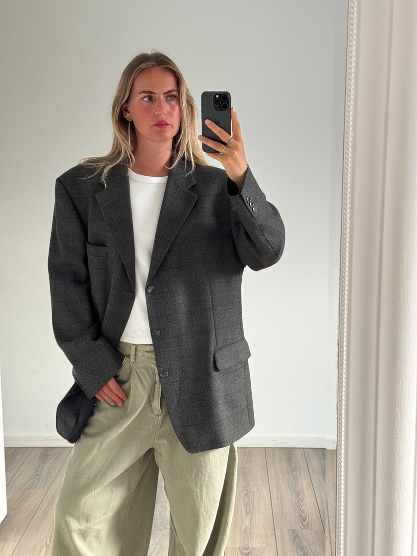 Grey Green Checked Oversized Vintage Blazer