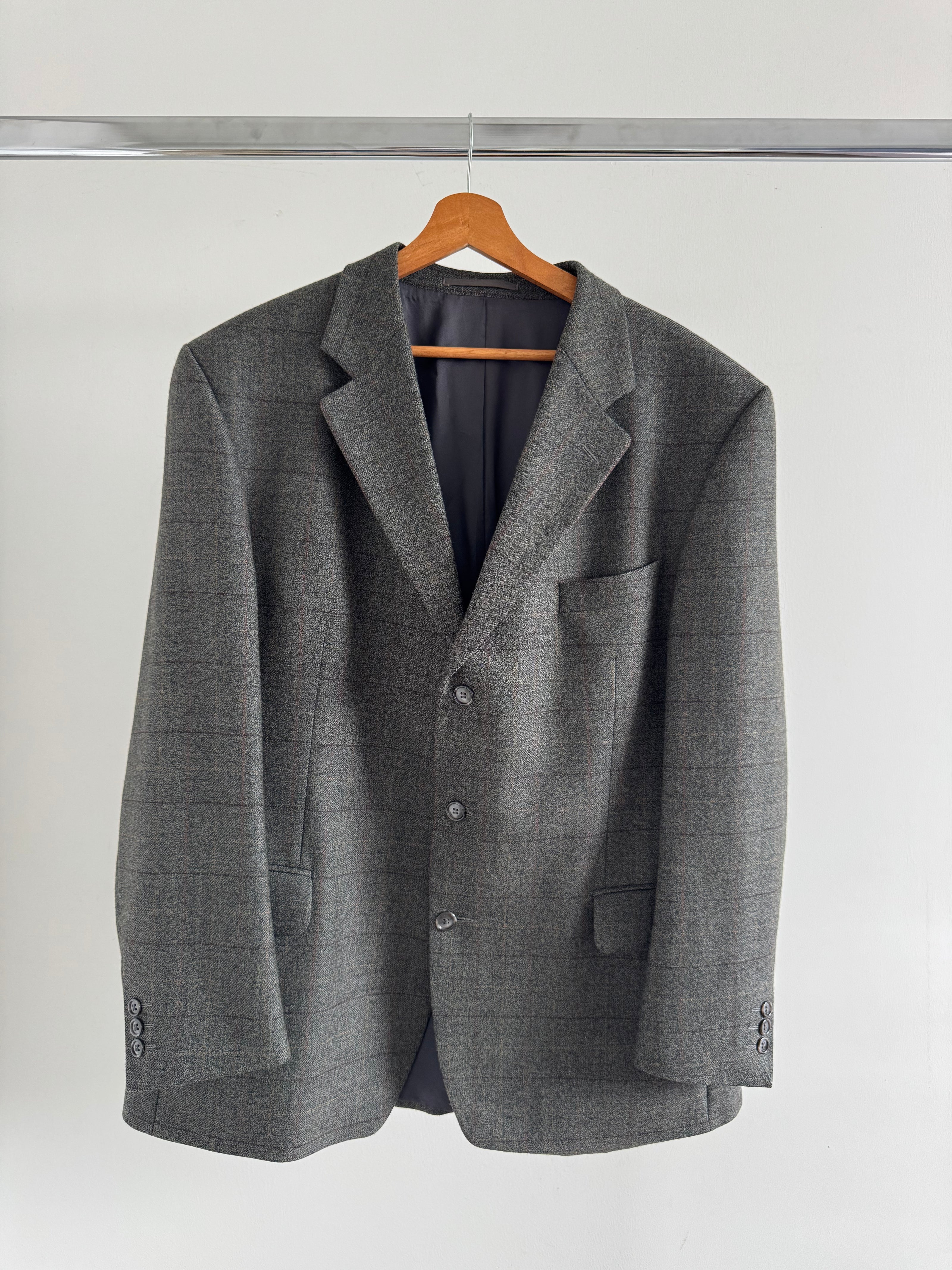 Grey Green Checked Oversized Vintage Blazer