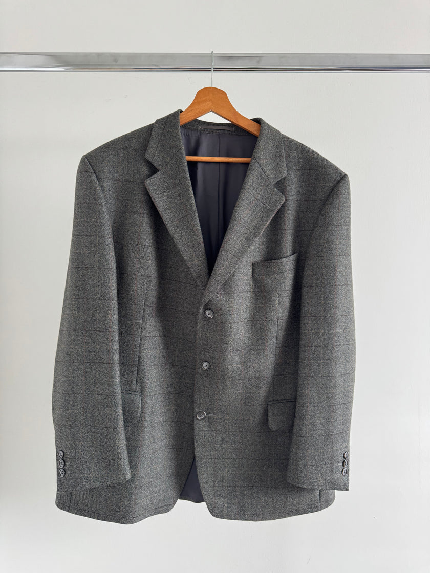 Grey Green Checked Oversized Vintage Blazer