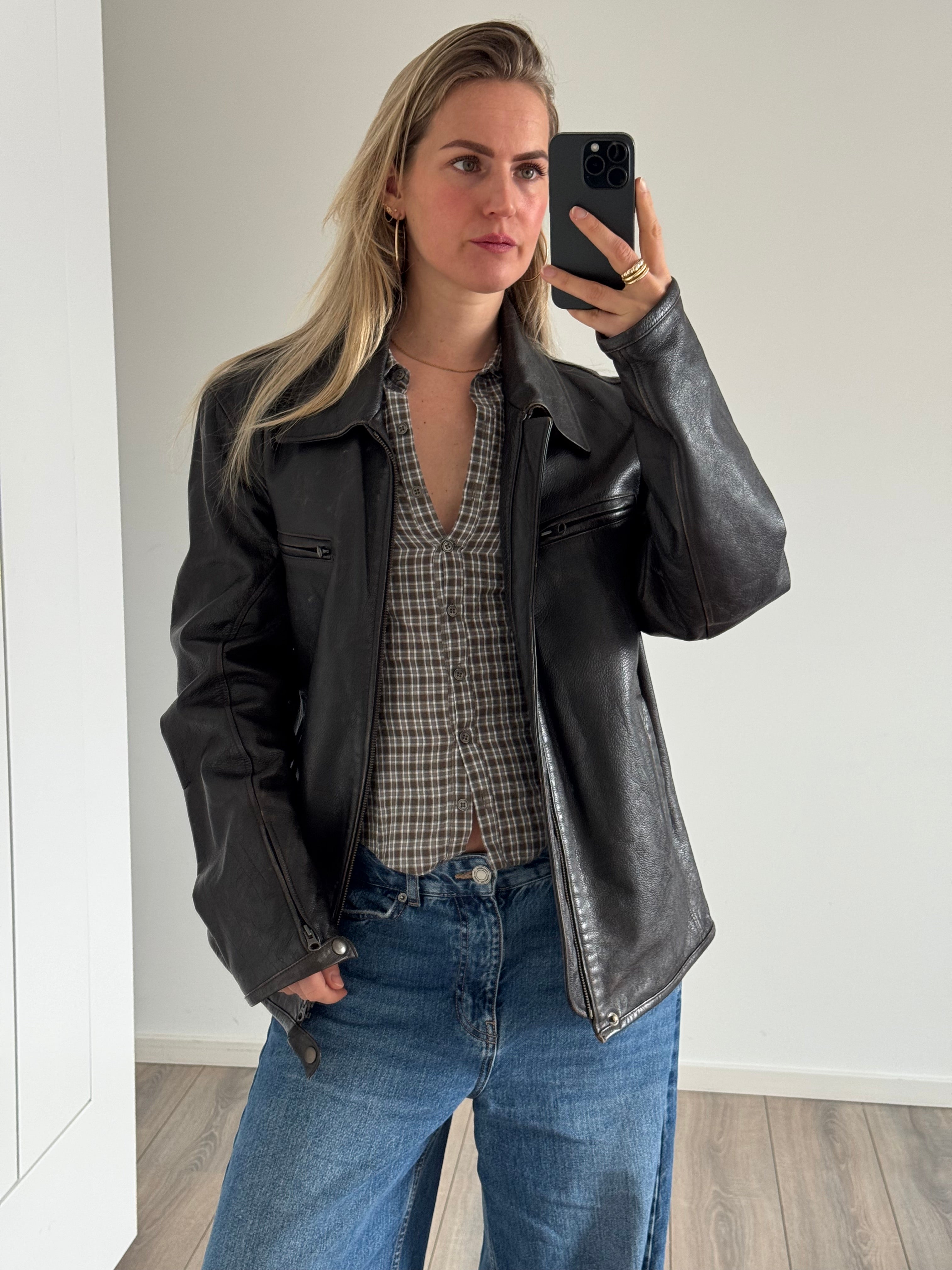 Black / Brown Distressed Oversized Leather Jacket