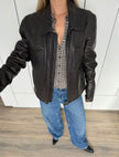 Black / Brown Distressed Oversized Leather Jacket