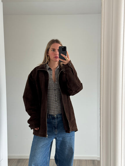 Vintage Oversized Dark Brown Suede Dad Jacket