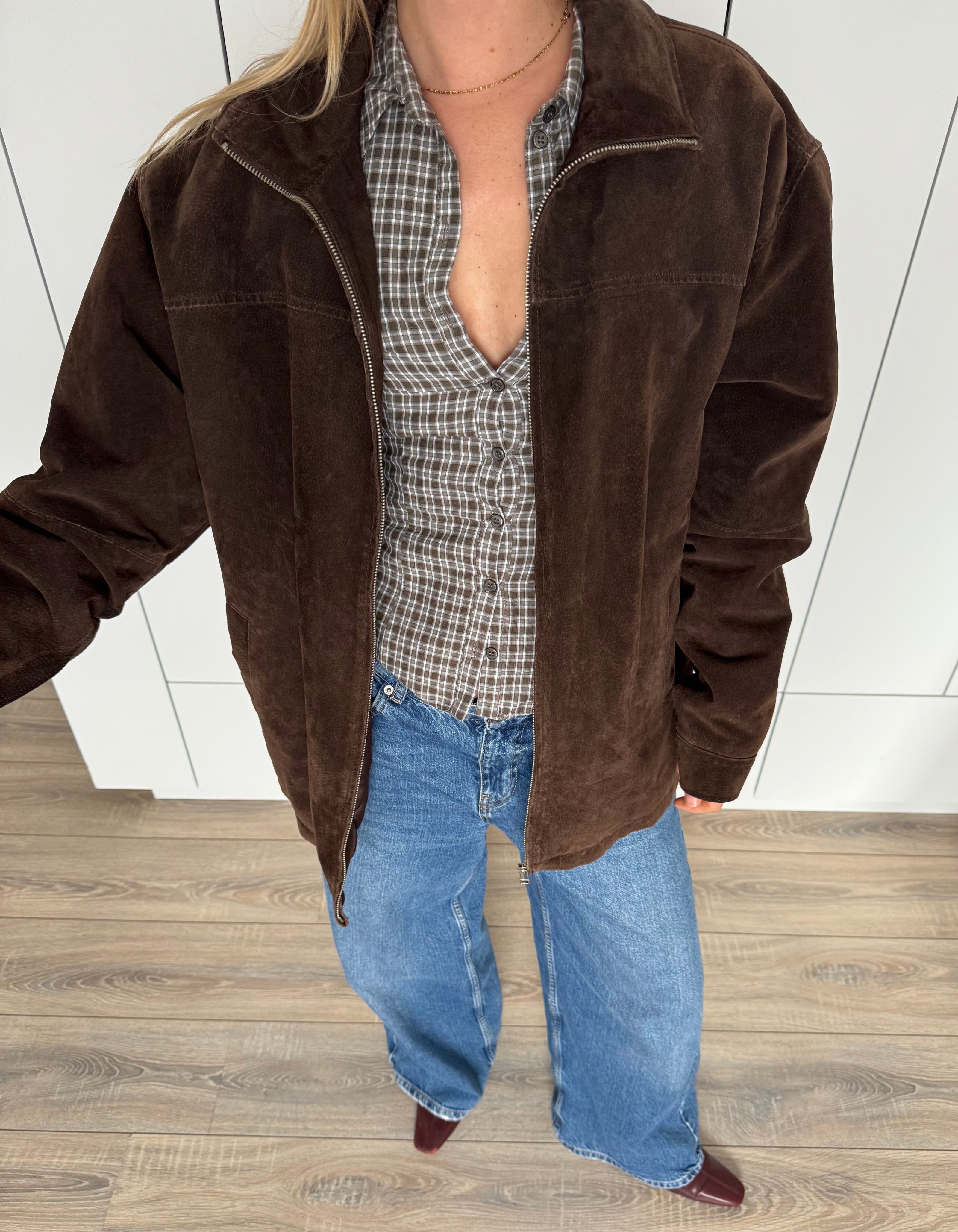 Vintage Oversized Dark Brown Suede Dad Jacket