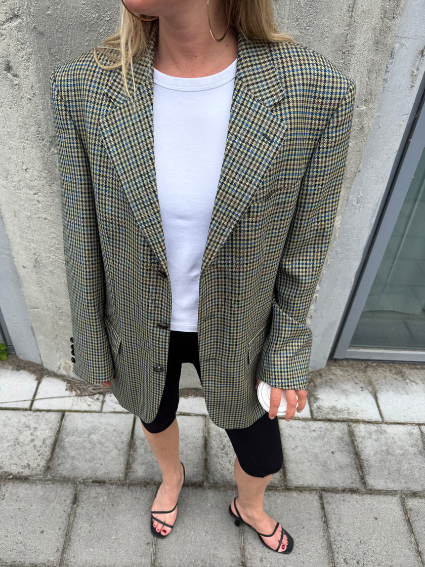 Beige Checked Oversized Blazer