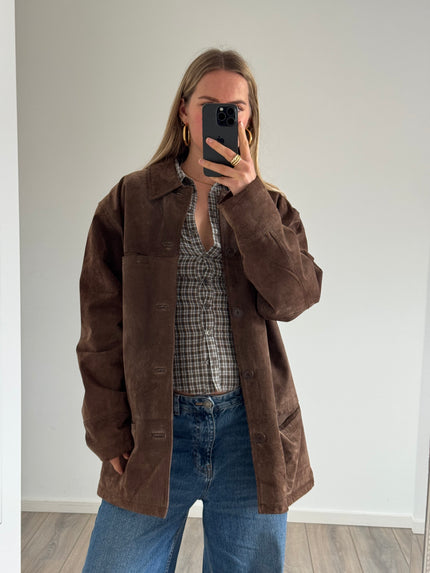 Vintage Brown Suede Oversized Jacket