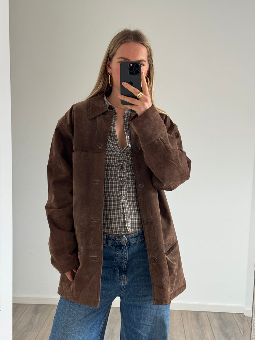 Vintage Brown Suede Oversized Jacket