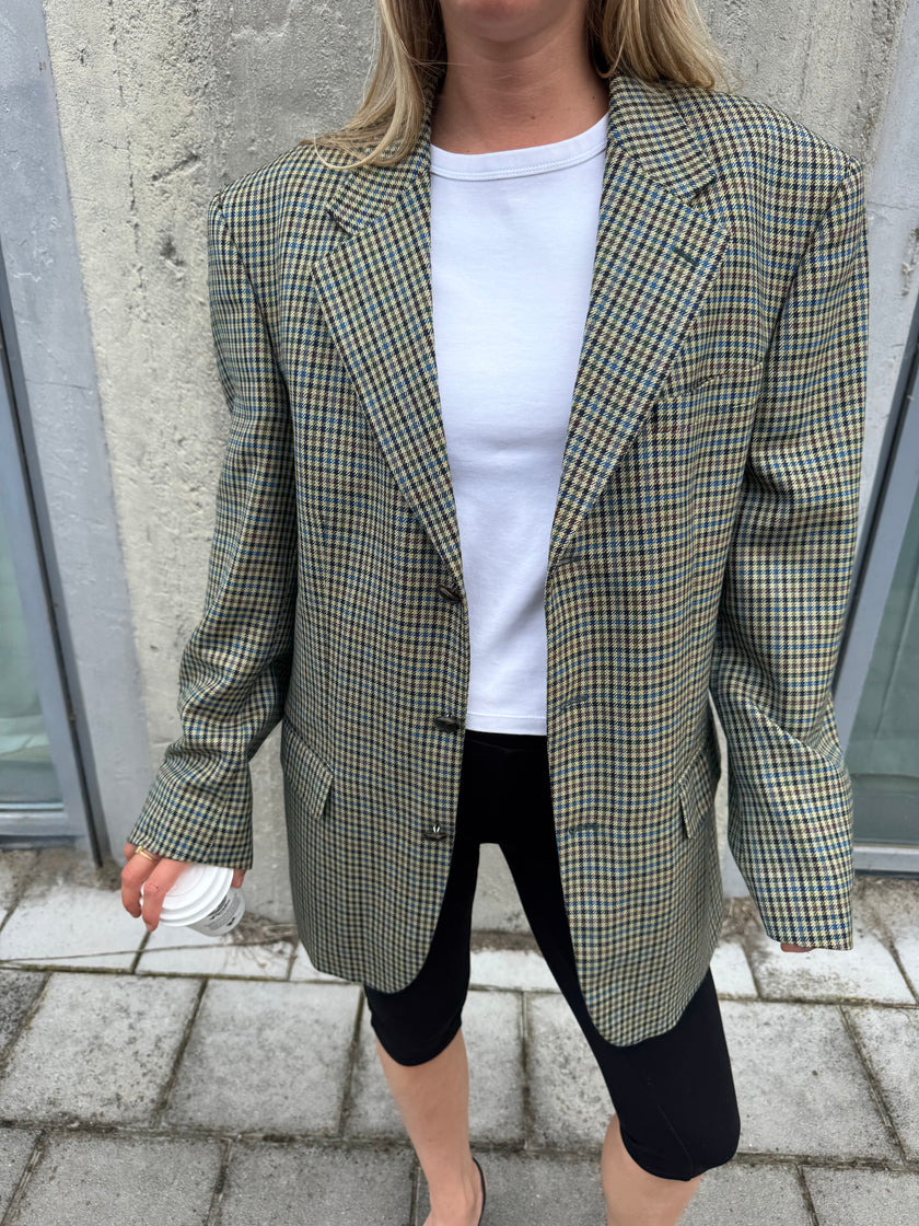 Beige Checked Oversized Blazer