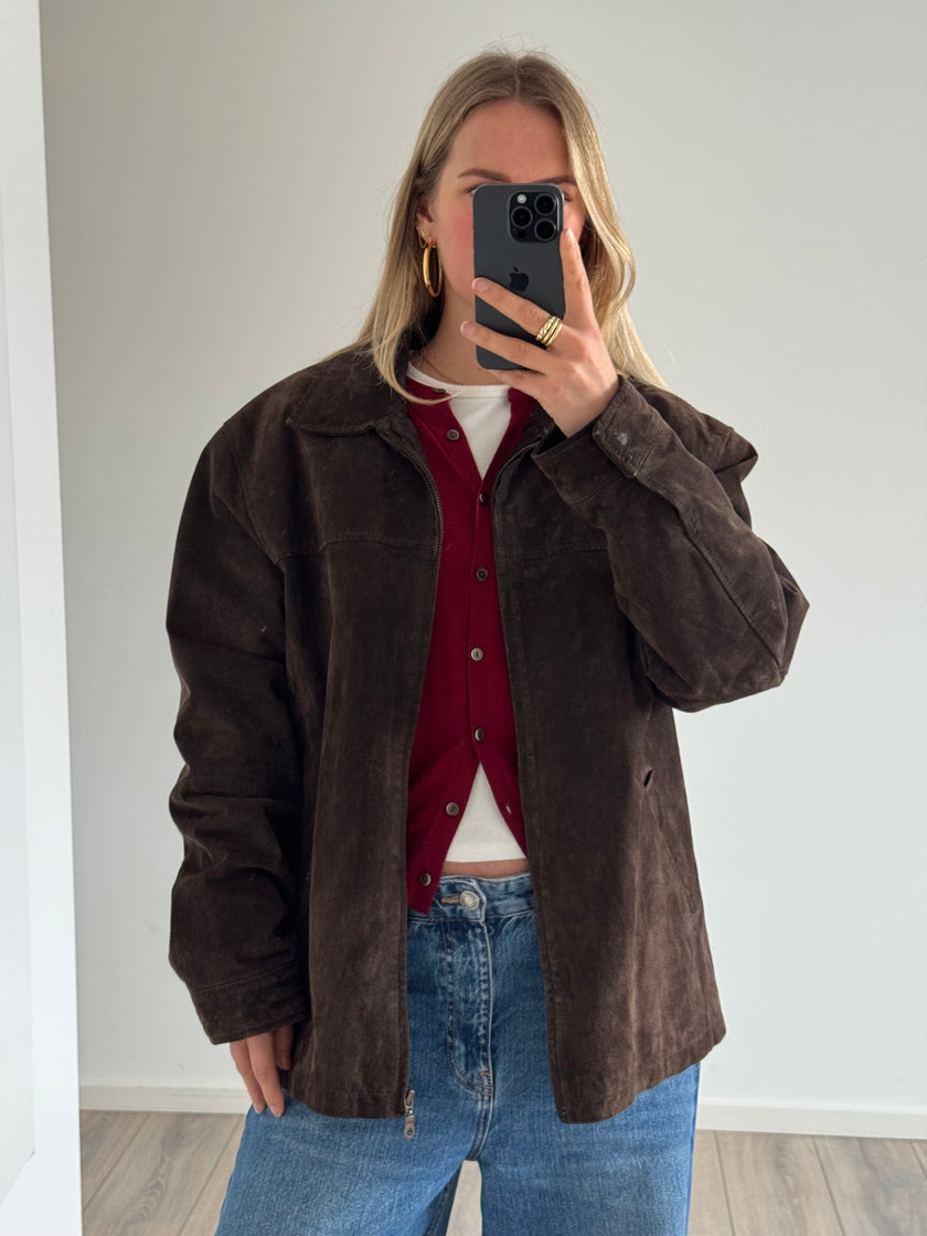 Oversized Dark Brown Suede “Dad” Jacket