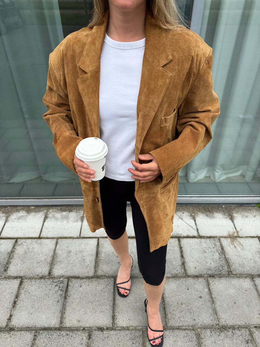 Golden Beige Suede Oversized Blazer