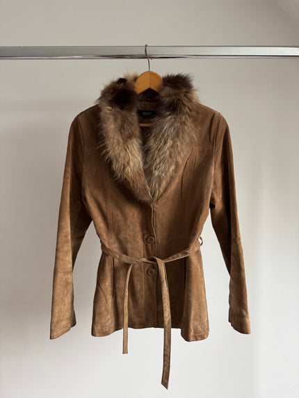 Penny Lane Style Suede Jacket with Fur