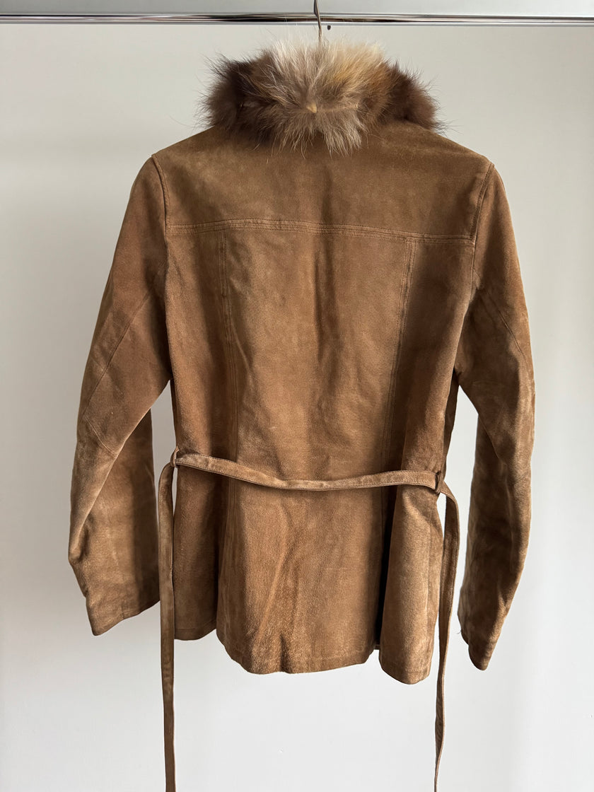 Penny Lane Style Suede Jacket with Fur