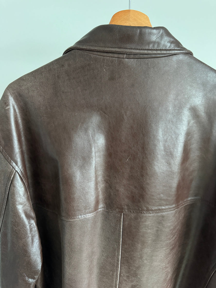 Super oversized brown leather vintage jacket