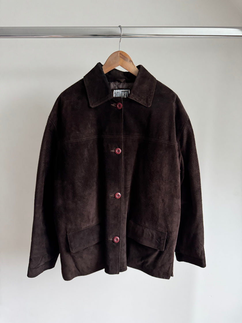 Vintage Dark Brown Suede Jacket, Short & Buttoned
