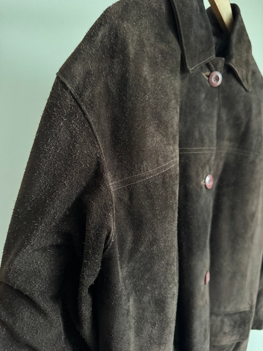 Vintage Dark Brown Suede Jacket, Short & Buttoned