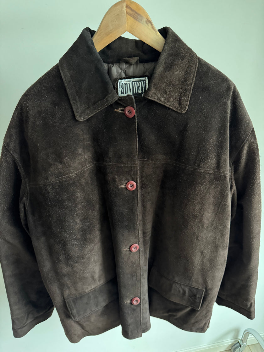 Vintage Dark Brown Suede Jacket, Short & Buttoned