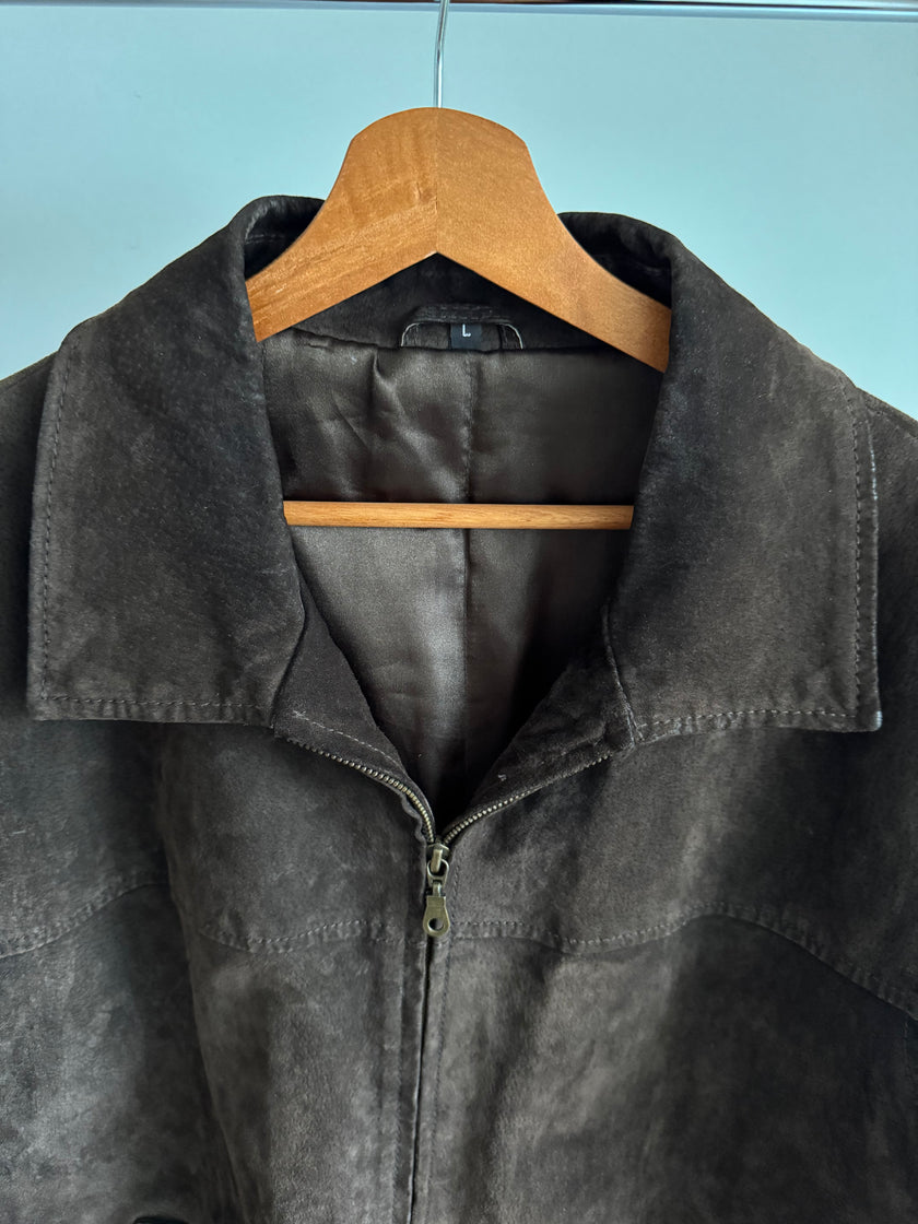 Oversized Dark Brown Suede “Dad” Jacket