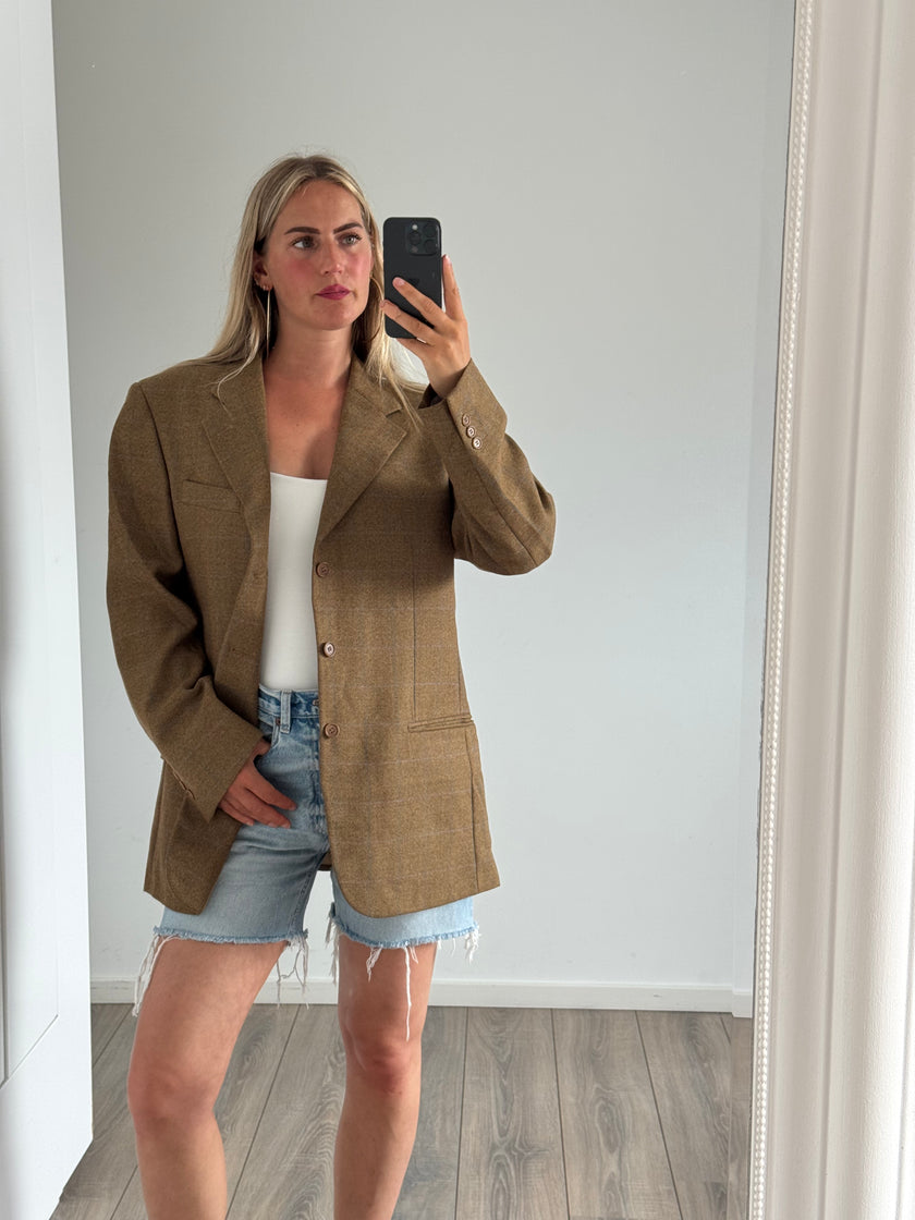 Brown Checked Oversized Blazer