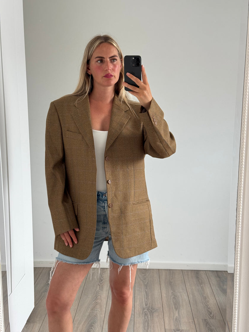 Brown Checked Oversized Blazer