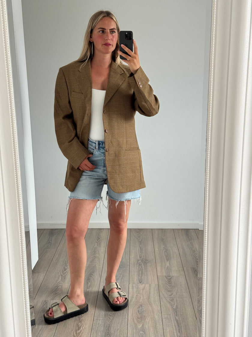 Brown Checked Oversized Blazer
