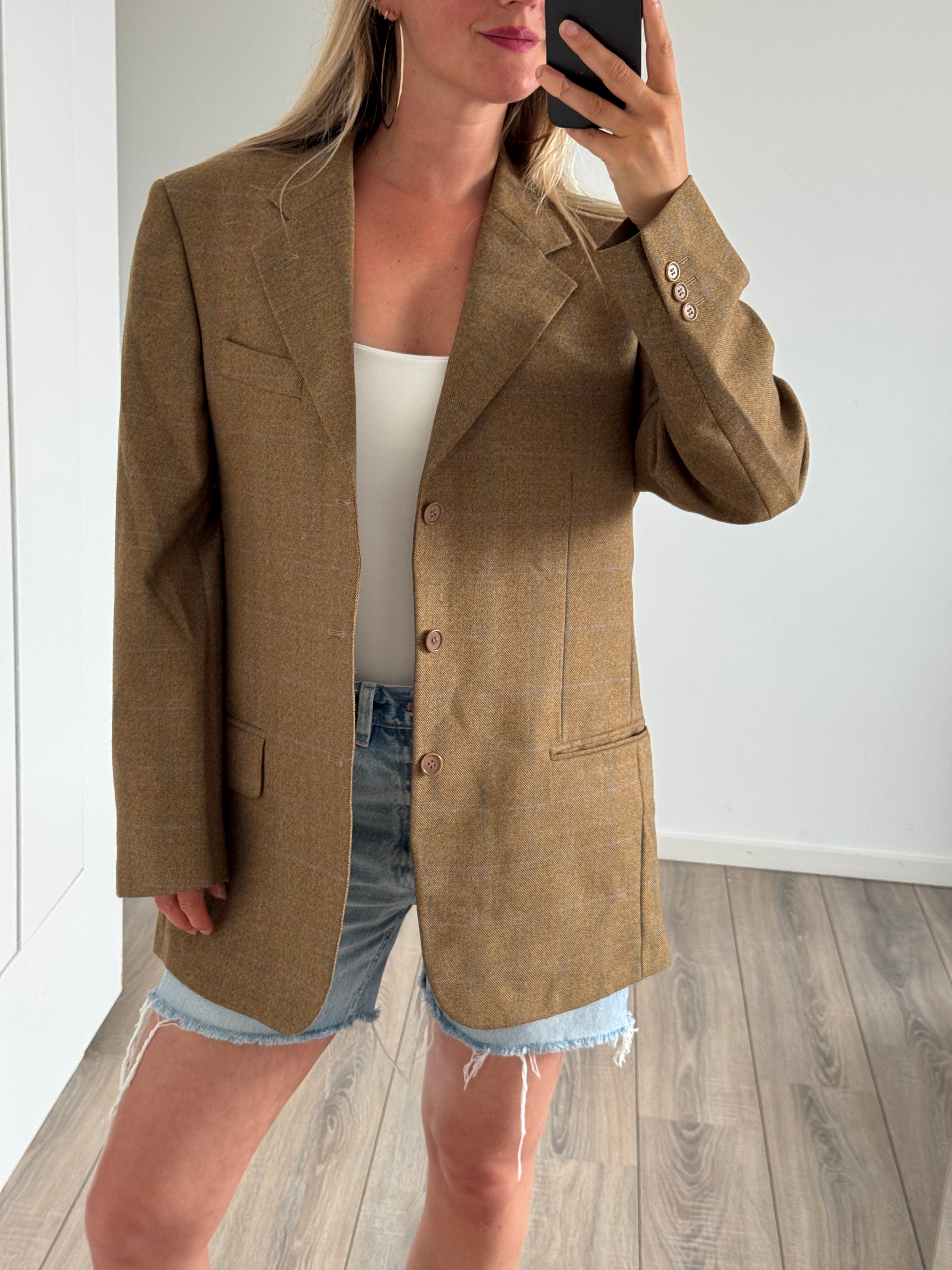 Brown Checked Oversized Blazer