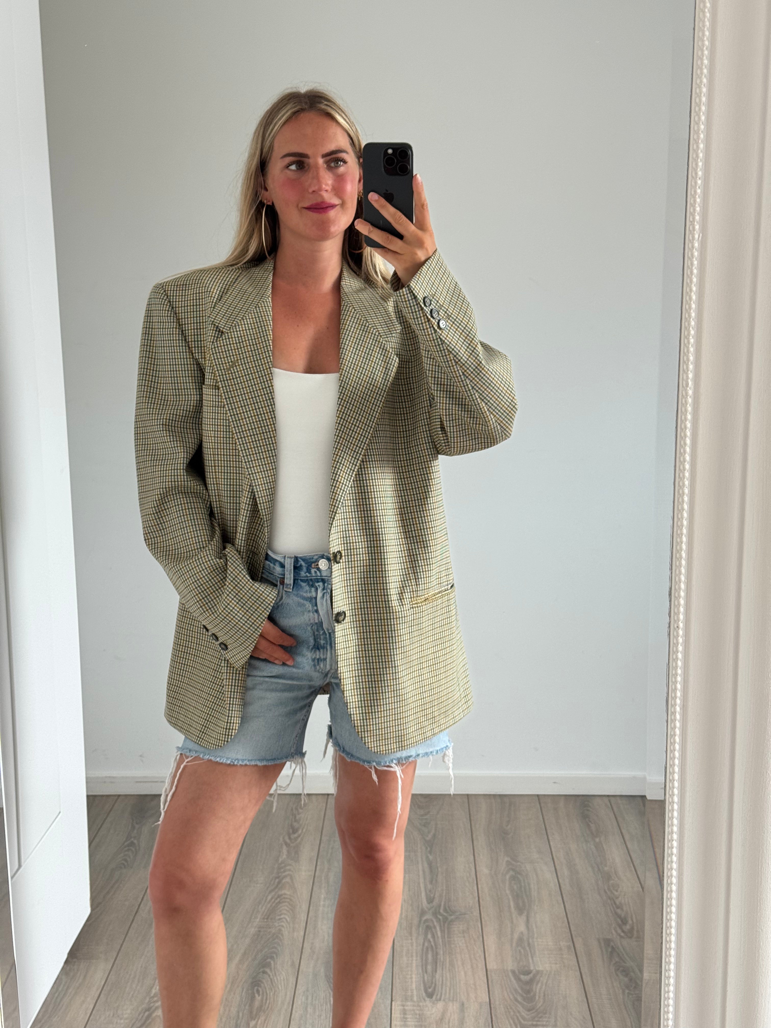 Beige Checked Oversized Vintage Blazer