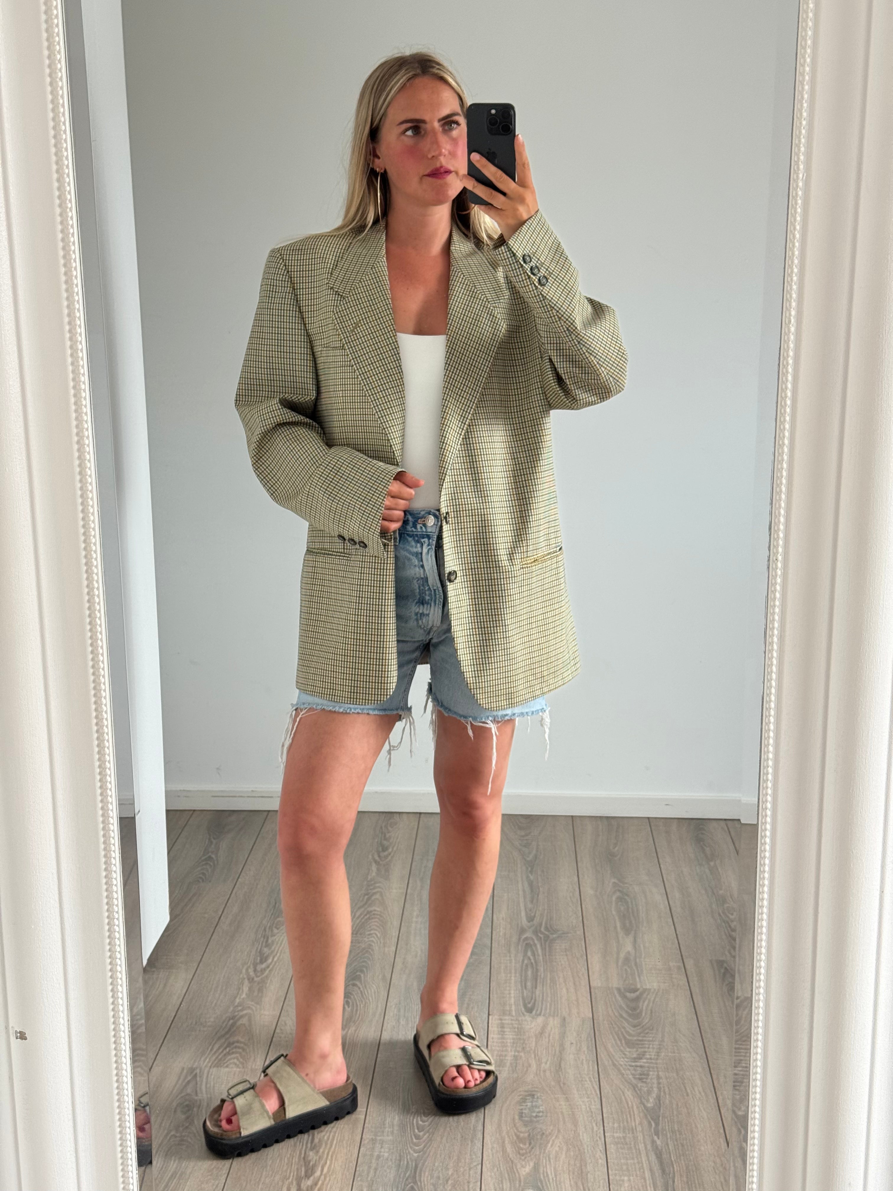 Beige Checked Oversized Vintage Blazer