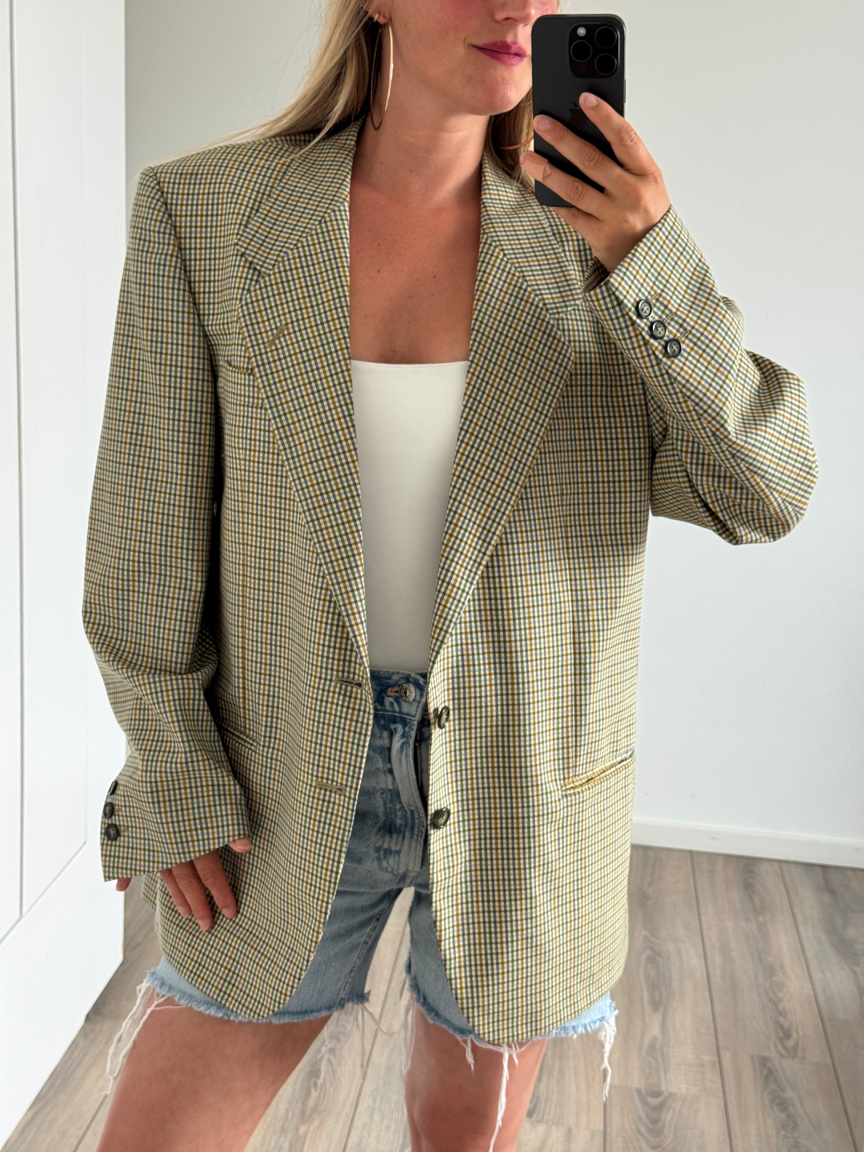 Beige Checked Oversized Vintage Blazer