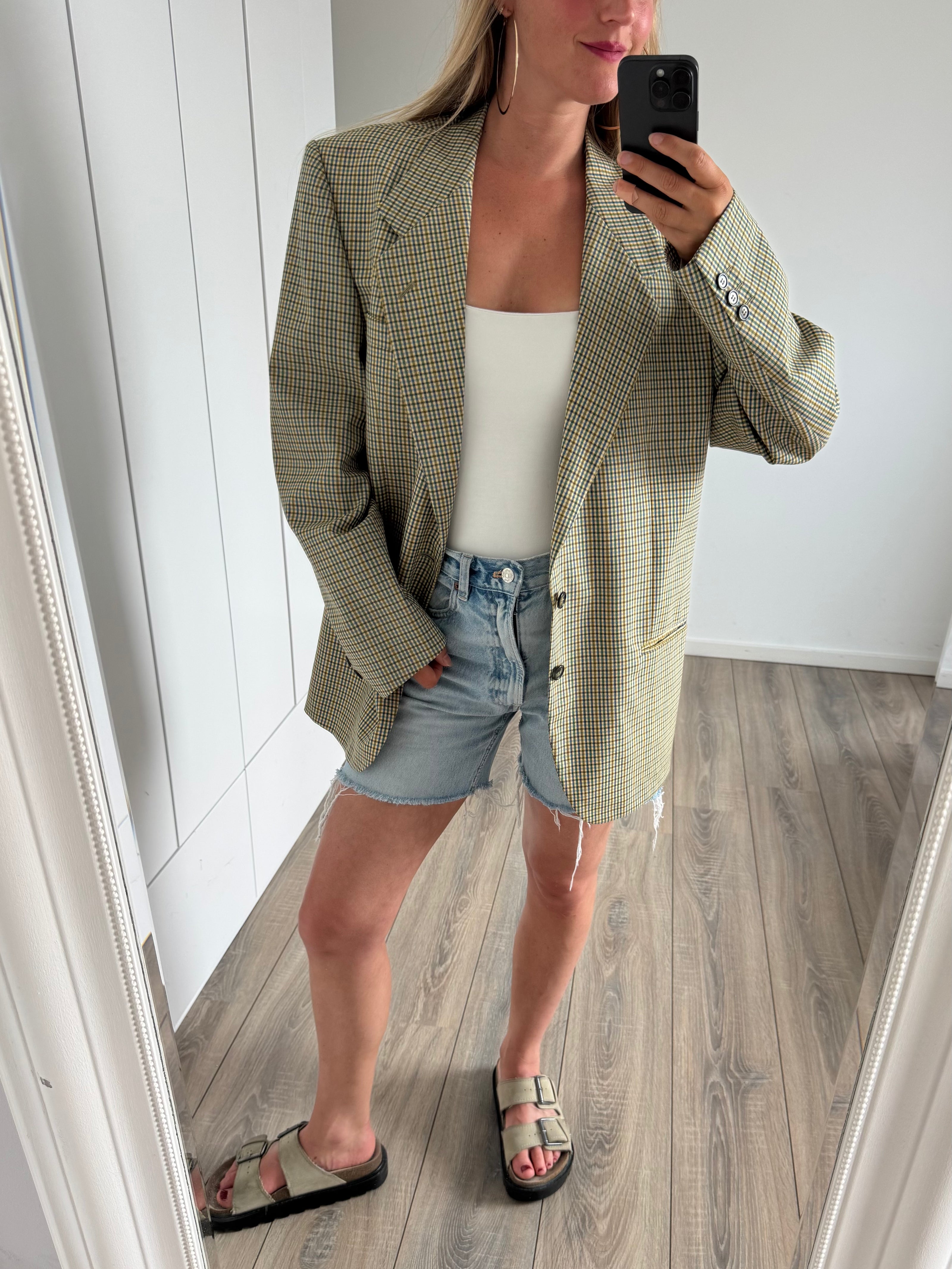 Beige Checked Oversized Vintage Blazer