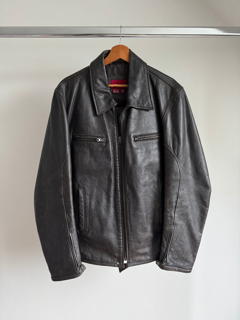 Black / Brown Distressed Oversized Leather Jacket