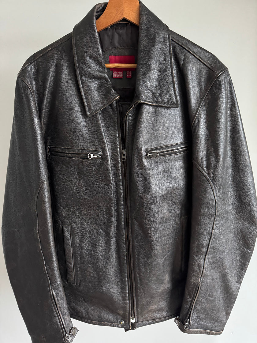 Black / Brown Distressed Oversized Leather Jacket
