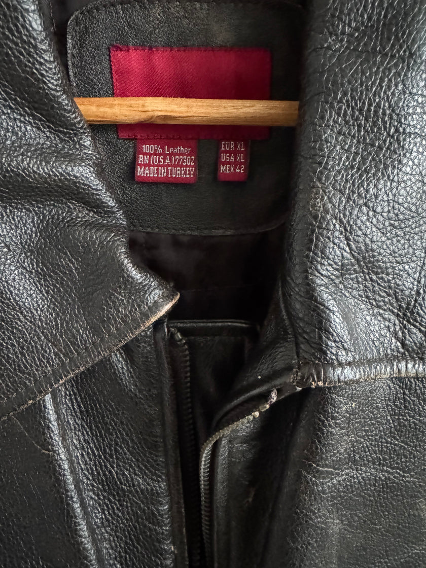 Black / Brown Distressed Oversized Leather Jacket