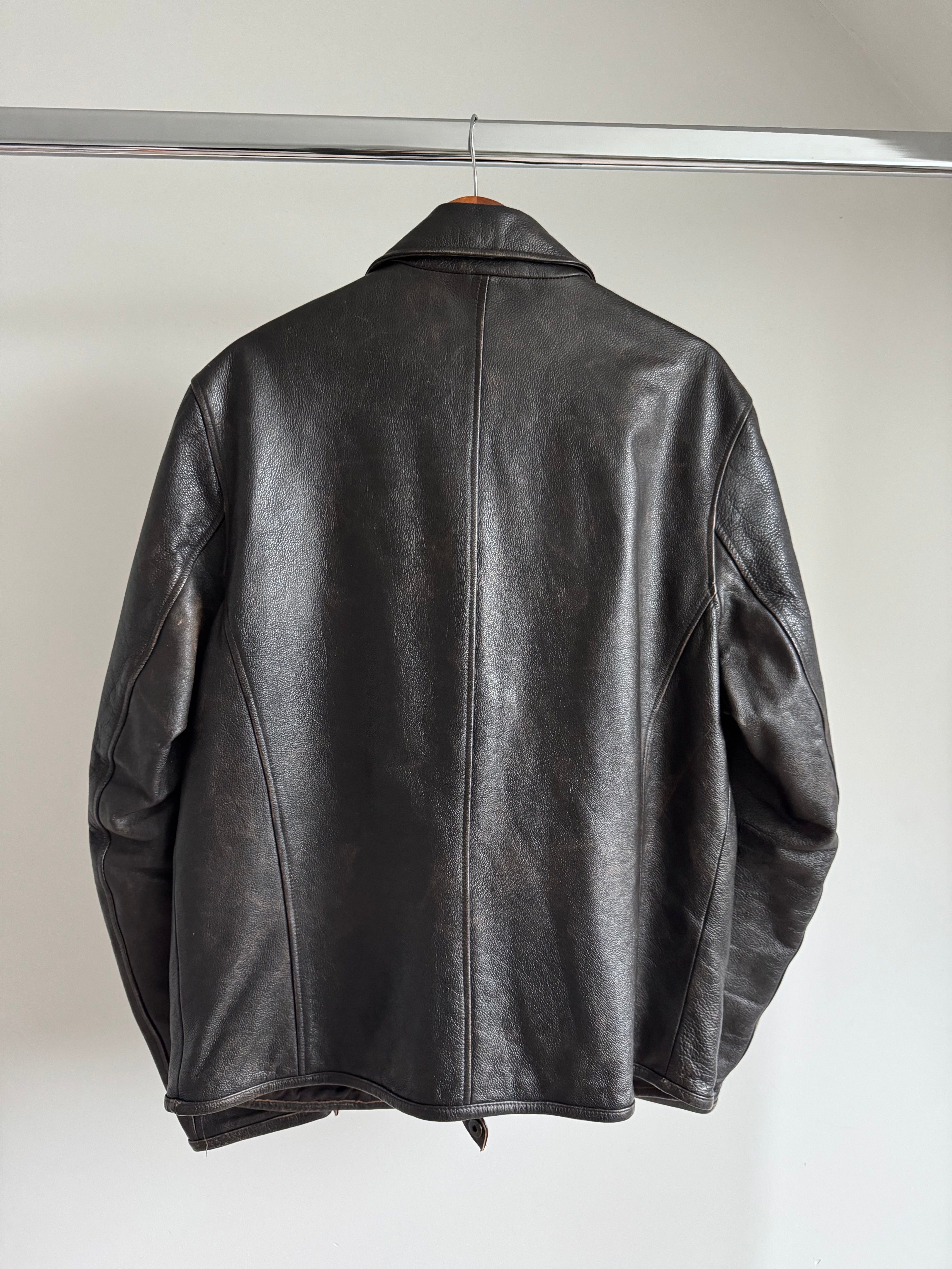 Black / Brown Distressed Oversized Leather Jacket