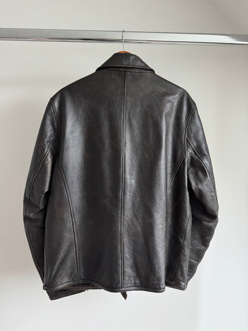 Black / Brown Distressed Oversized Leather Jacket