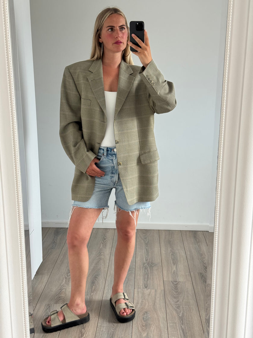 Beige Khaki Checked Vintage Blazer
